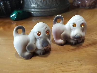 Vintage 1960s Roselane Basset Hound Dog Puppy Figurines. Rhinestone Eyes • $18.99