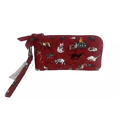 Vera Bradley Holiday Cats RFID Tech Wristlet  Wallet Chrismas Kittens NEW Red • $39