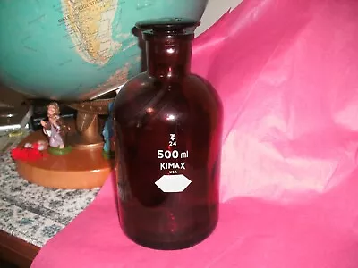 Vintage KIMAX 500 ML RED GLASS CHEM LAB BOTTLE W GROUND STOPPER Old Mad Science • $14.95