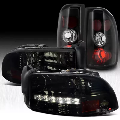 Fit 1997-2004 Dodge Dakota Smoke LED Headlights+Black Tail Lights Brake Lamps • $176.68