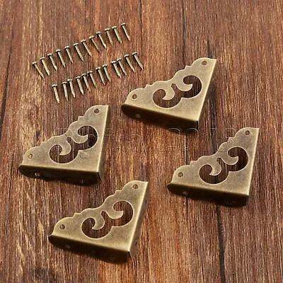 Metal Retro Chest Wooden Box Fittings Jewelry Box Corner Protectors Guard 4PCS • $1.79