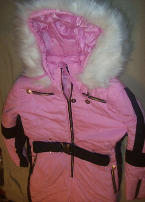 $62.99 • Buy PINK SKI SUIT SNOW SUIT ONE PIECE JUMPSUIT WOMENS Size L NEW W/Belt (C80)