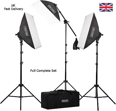 2500W 3-Light SoftBox Kit With Boom Arm Photography Lighting Video Lighting UK • £69.99