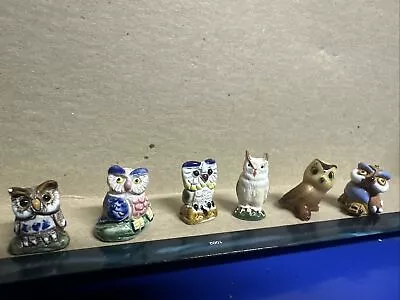 6 Vintage Ceramic Miniature Owl Figurine Lot • $25