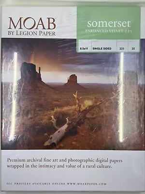 Moab SOMERSET Enhanced Velvet 225gm  8”x11” Fine Art Paper NEW UNOPENED BOX 25 • $75