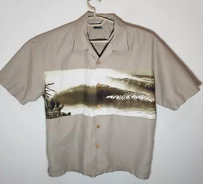 VTG Aaron Chang Shirt Men’s L Brown Short Sleeve Button Up Surf Beach Wave USA • $19.99