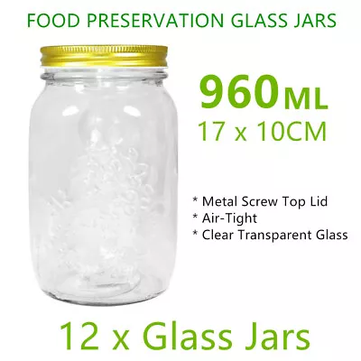 12x Large Preserve Jars 1 Litre Glass Jars Conserve Chutney Storage Jam Sauce • $64.95