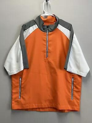 Footjoy Mens Golf Sport Windshirt Orange Large Pullover 1/4 Zip Short Sleeve • $21.99