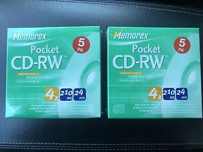 Memorex Pocket CD-RW 5 Pk 8cm Rewritable Discs 4x Speed 210 MB 24 Min LOT OF 2 • $15.99