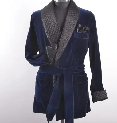 Mens Smoking Jacket Host Wear Blue Velvet Double Breasted Dinner Blazer Jacket • $179