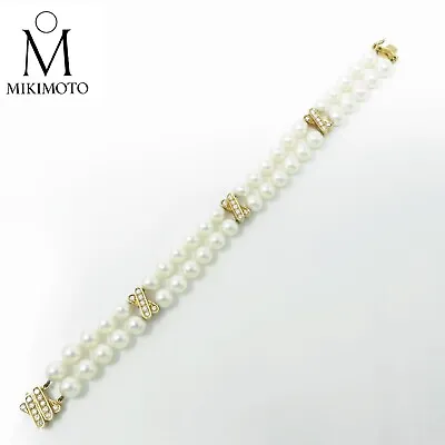 NYJEWEL Mikimoto 18k Yellow Gold Akoya Pearl & 33 Diamonds X Bracelet 7.25  • $6995