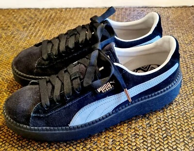 $40 • Buy Puma EU 41 Runners Platform Trace Corduroy Trainers Shoes Blue & Black NWOT