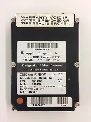 £295 • Buy Rare Vintage 1993 Apple SCSI Hard Drive HDD 2.5  160MB SCSI 17mm IBM-H2172-S2