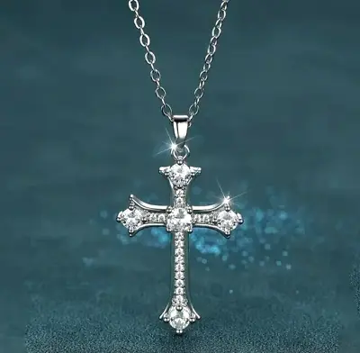 Luxury Vintage Rhinestone Cross Pendant Necklace 18K Gold Plated Jewelry Gift • $12.98