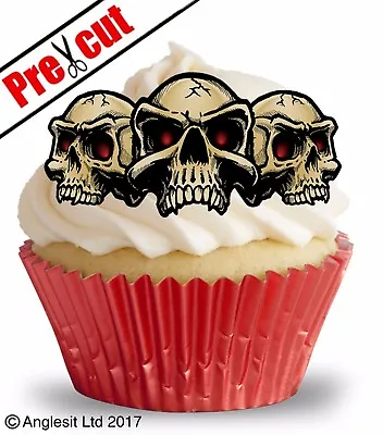 Pre-cut Scary Skulls Edible Wafer Paper Cup Cake Toppers Halloween Decorations • £3.99
