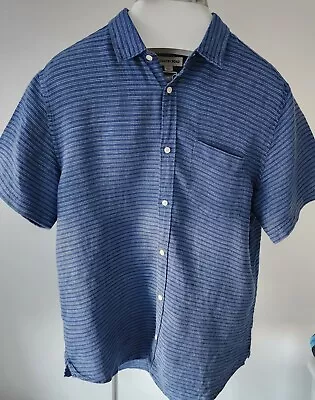 Country Road Blue Stripes Premium Linen Shirt Large Short Sleeve  • $27