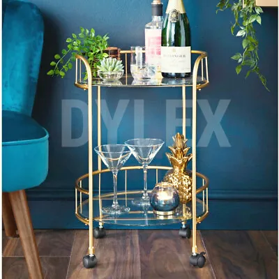 NEW Gold Drinks Trolley With Glass Shelves Mini Bar Cocktail Table Drink Table  • £39.99