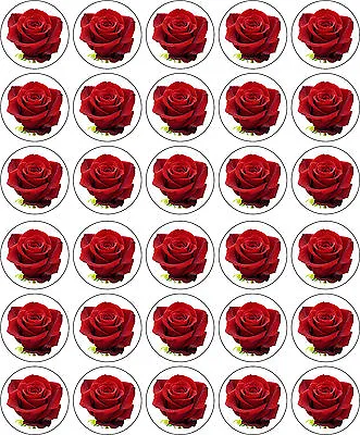 Red Rose Flower Edible Cup Cake Decoration Toppers • £2.25