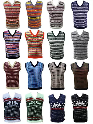 Mens Knitted Vest Sleeveless Retro Vintage Jumper Tanktop Tank Top Golf Sweater • £29.99