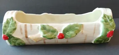 Vintage Ceramic Christmas Yule Log Table Decoration 9.5  Holly Leaves Crazing • $29.99