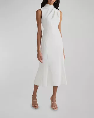 $418 Shoshanna Women's White Audrey Pleated Mock-Neck Midi Dress Size 8 • $133.98