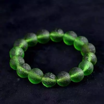 Green Moldavite Czech Meteorite Bracelet Rough 8mm Energy Stone Jewelry Gift • $8.95