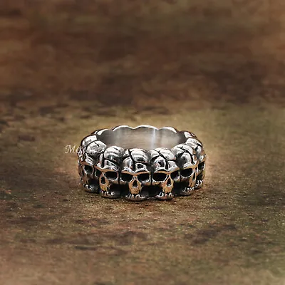 Mens Stainless Steel Gothic Skull Engagement Wedding Band Ring Size 7-15 Gift • $7.99