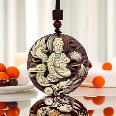 Jade Guanyin Pendant Chinese Fashion Necklace Men Jewelry Carved Natural • £10.20