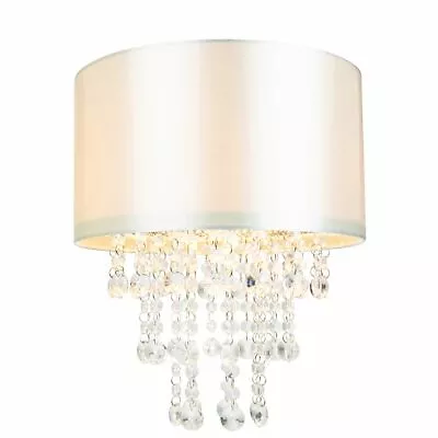 Modern Cream Satin Fabric Pendant Light Shade With Transparent Acrylic Drople... • £32.45