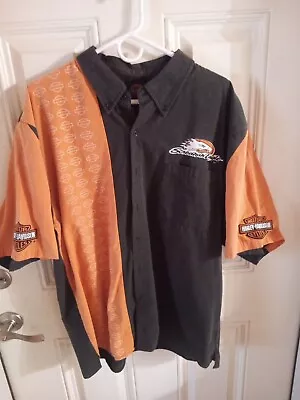 Harley Davidson Racing Mens  Screaming Eagle Button Garage Mechanic Shirt NICE! • $19.95