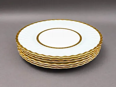 Minton England Tiffany H5002 Gold Light Blue Swirl Embassy Dinner Plate Set Of 6 • $999.99