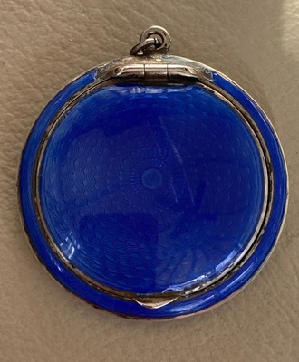 £180 • Buy Solid Silver Guilloche Enamel Compact-Blue- 1925