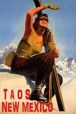 Taos New Mexico Snow Mountains Skiing With Sun Ski Vintage Poster Repro FREE S/H • $28.64