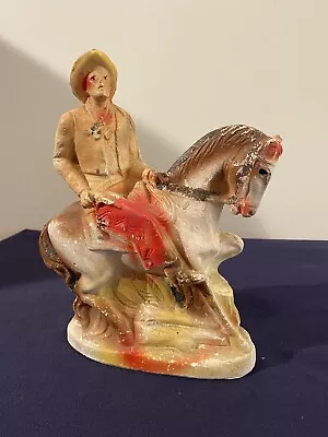 Vintage Carnival Prize Chalkware Cowboy On Horse With Pistol 1950s • $49