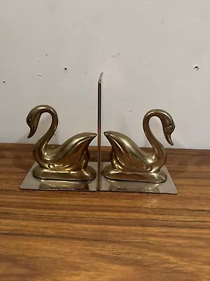 Vintage MCM Brass Swan Bookends Offers Considered • $24