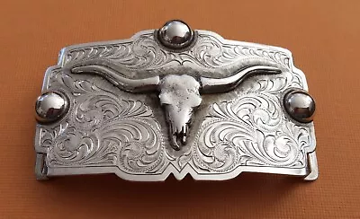 Rare VTG AntIque Vogt Sweetwater Sterling Silver 2 Clasp Longhorn Belt Buckle • $479