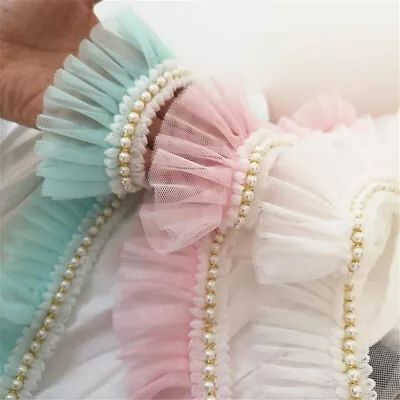 Ruffle Lace Trim With Pearl Skirt Dress Doll Collar Ribbon Sewing 6cm Width • £4.79