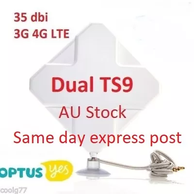 35dBi 4G LTE ANTENNA Optus Huawei E5372T E5377 E5776 E5786 E5573 2x TS9 Plugs • $69.50