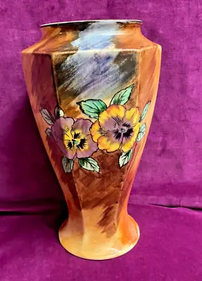 Vintage H & K Tunstall Porcelain 6 Sided Vase Hand Painted Viola Pattern 26cm • £19.99