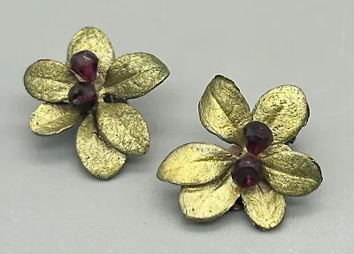 Vintage Michael Michaud Foliage & Red Glass Berries Clip Earrings • $24.99