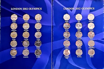 COMPLETER MEDAL + 29 LONDON 2012 OLYMPICS 50p FULL SET + TEAM GB 50p IN ALBUM • £149