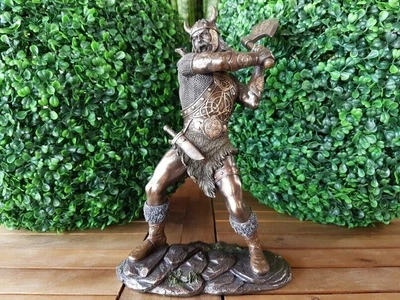 £147.64 • Buy Viking Warrior Axe Bronze Statue Knife Decor Figure Shield Solid Real Norse Odin