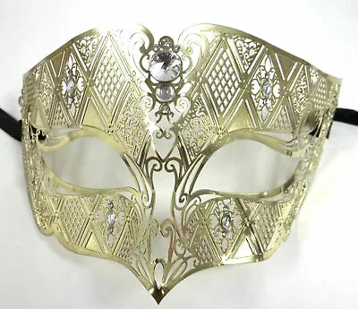 Gold Male Diamond Crystal Laser Cut Venetian Masquerade Metal Filigree Mask Men • $12.99