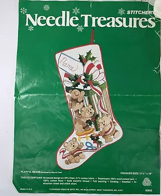 Vintage Christmas Needle Treasures Playful Bears 833 Needlepoint Stocking Kit • $39.95