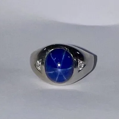 Vintage 14k White Gold Star Sapphire Diamond Men's Ring 10 Grams Size 15 • $499.95