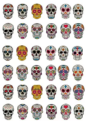 36 Stand Up Sugar Skulls Patterned Edible Wafer Paper Cake Toppers - Halloween • £2.49