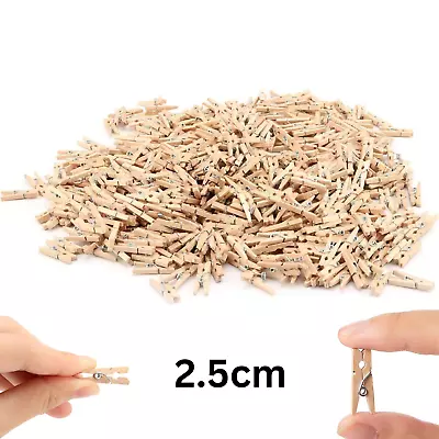 Mini Natural Wooden Pegs Cloth Crafts Cards Hanging Photo Clips Decor 25mm • £3.29