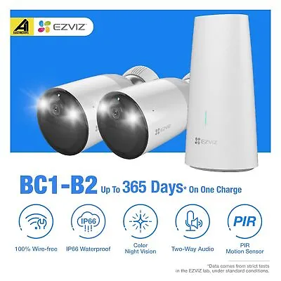 EZVIZ BC1-B2 FHD Wifi Free IP Security Battery Camera Rechargeable & Base Kit • $499.99