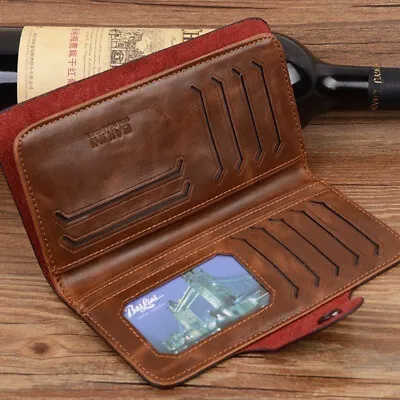 Mens Leather Wallet Long Credit Card Holder Bifold Purse Clutch Pocket NEW • $10.99