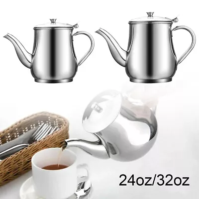 Stainless Steel Teapot With Lid Metal Teakettle Coffee Water Kettle Kitchenware • £6.69